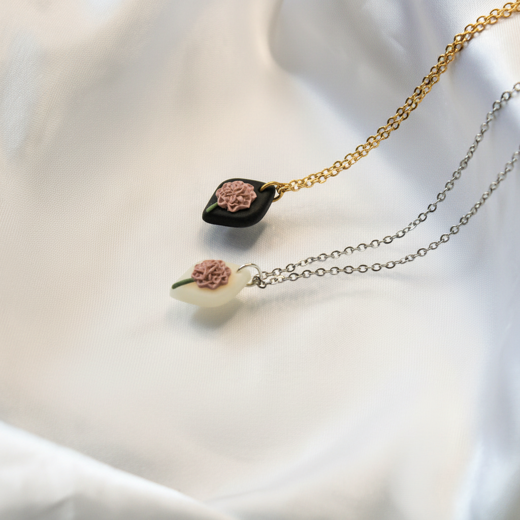 November birth flower chrysanthemum polymer clay necklace