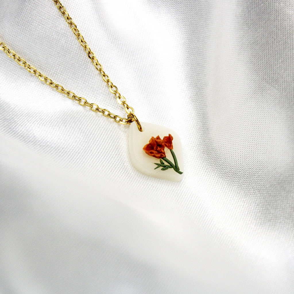 Gold marigold birth flower necklace — October pendant
