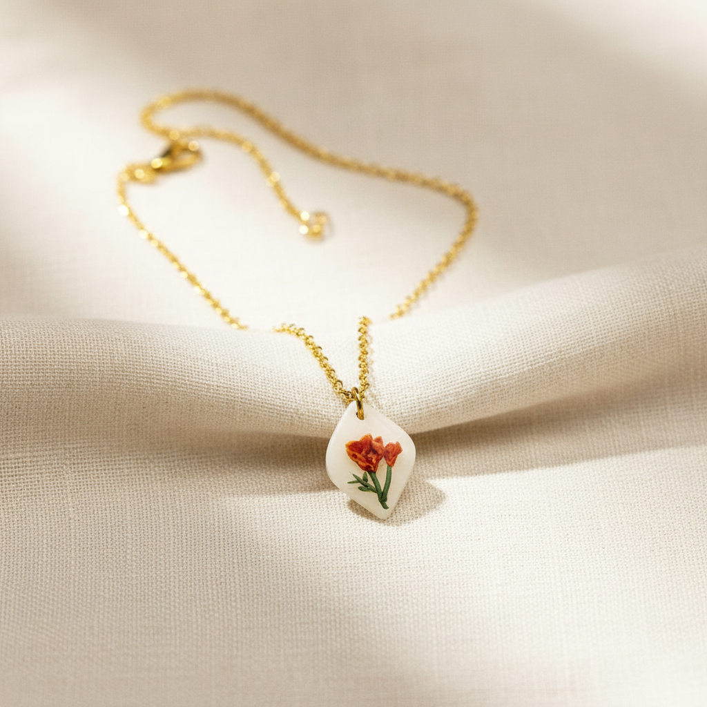 October birth flower marigold polymer clay necklace