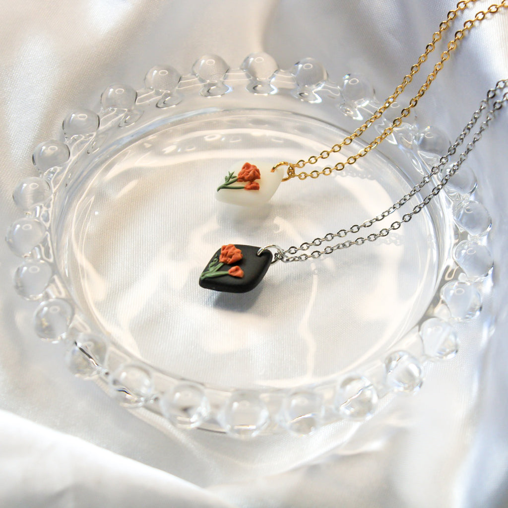 Marigold birth flower necklace — handmade in NZ by Arias Design Co