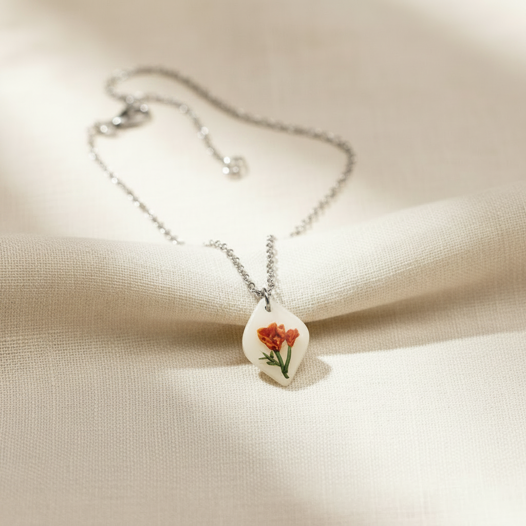 October birth flower marigold polymer clay necklace