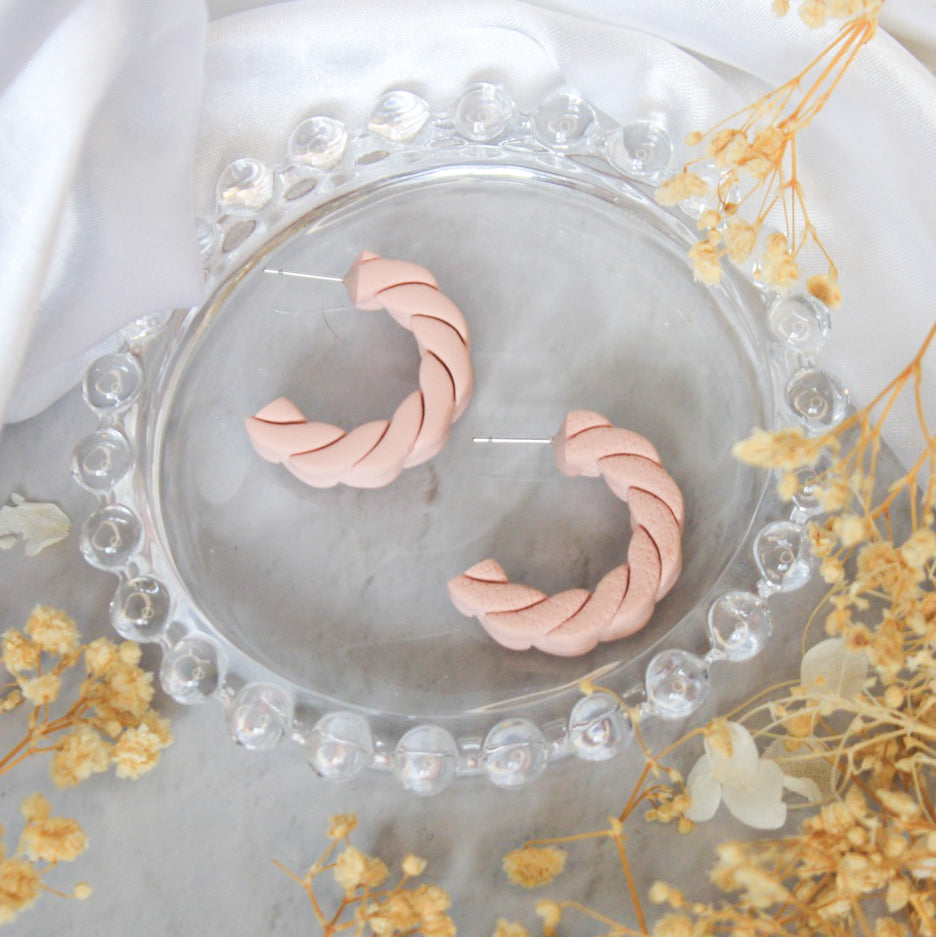 Pink chunky polymer clay hoop earrings | dainty hoop earrings New Zealand