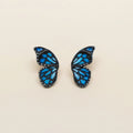 Handpainted morpho butterfly wing stud earrings in silver | polymer clay earrings NZ