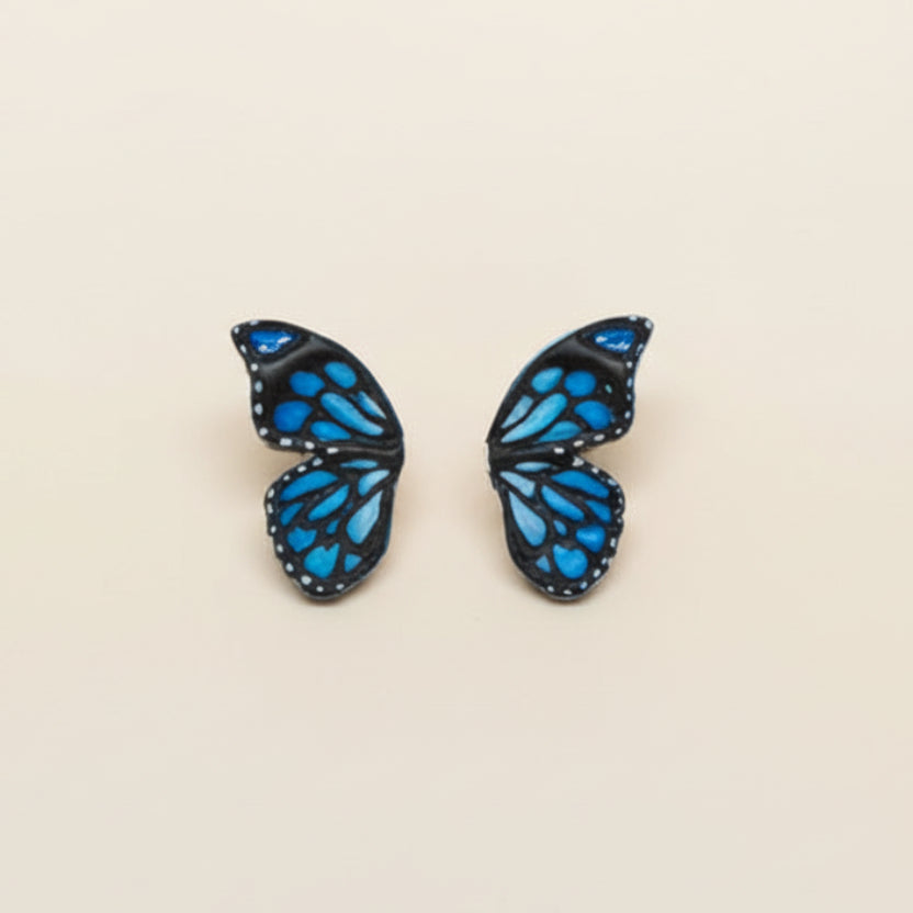 Handpainted morpho butterfly wing stud earrings in silver | polymer clay earrings NZ