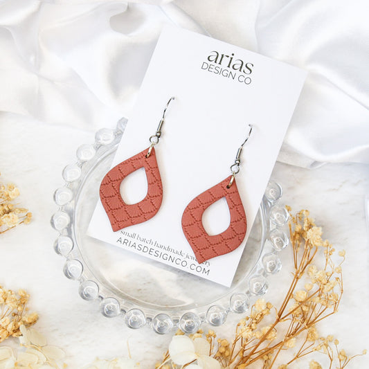 Quilted teardrop polymer clay earrings | Silver dangle earrings online