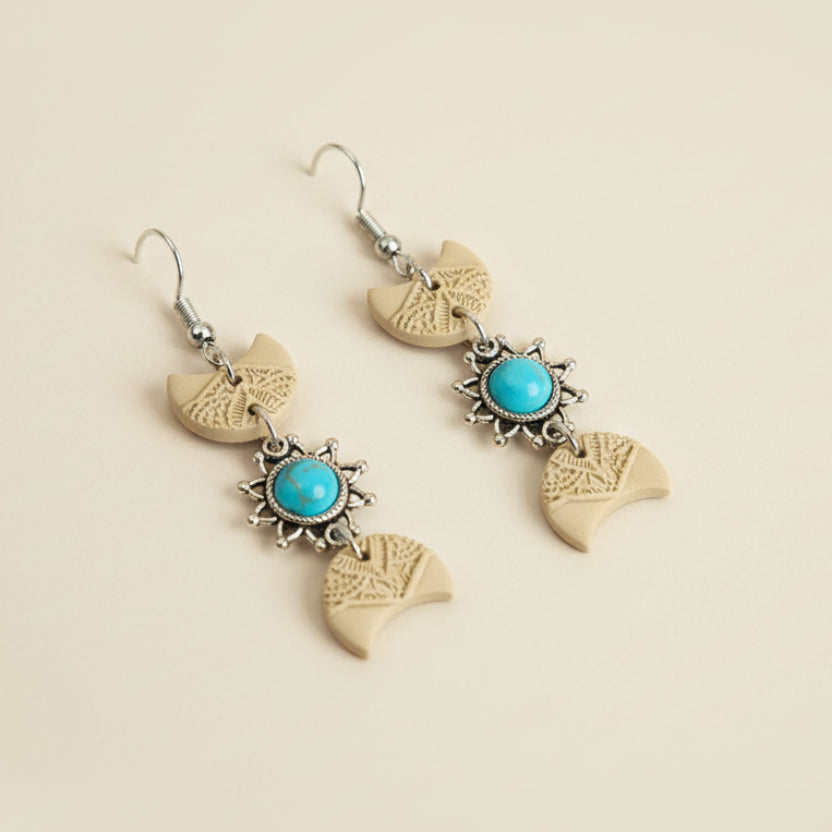 Tan Moon Phase Charm Earrings