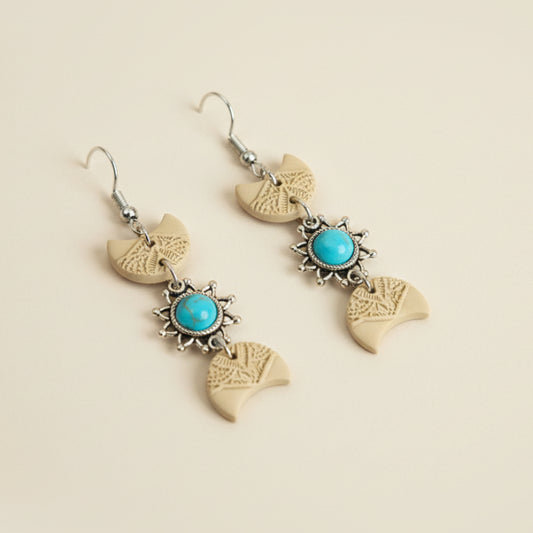 Tan Moon Phase Charm Earrings