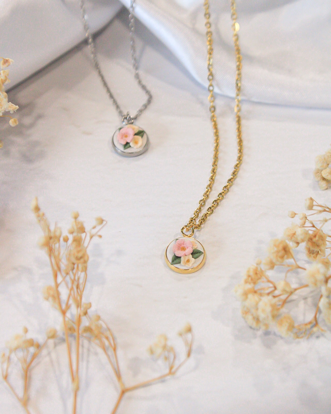 Blush & Ivory Bouquet Pendant Necklace