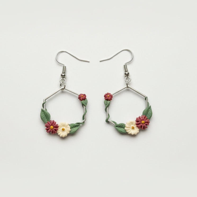 Cherry Ivy Hexagon Earrings