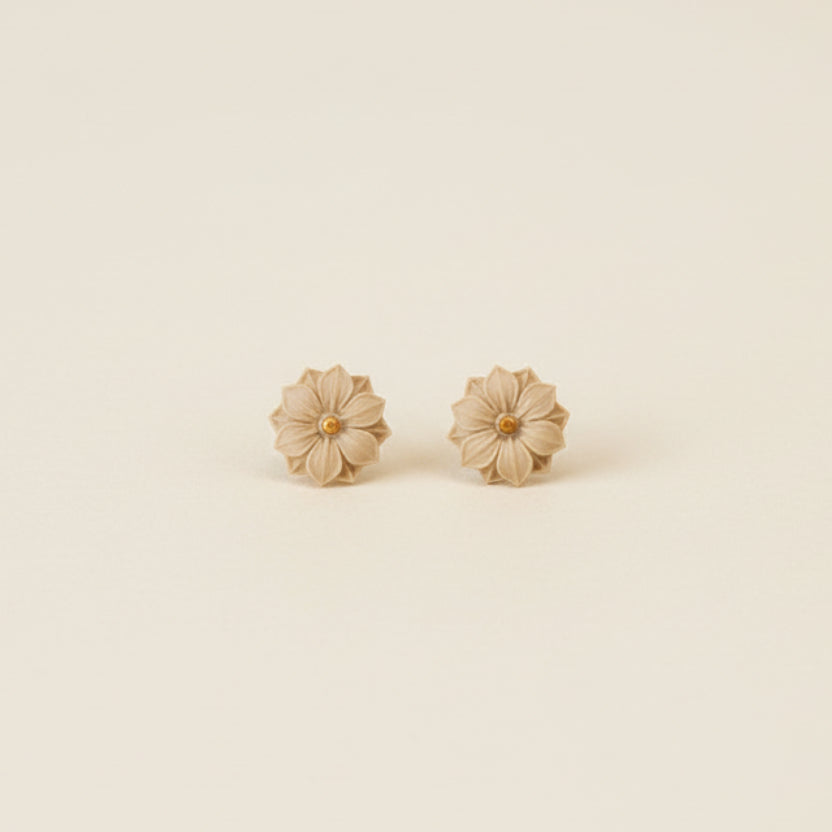 Handmade Fawn Mini Flower Stud Earrings — polymer clay stud earrings made in New Zealand by Arias Design Co