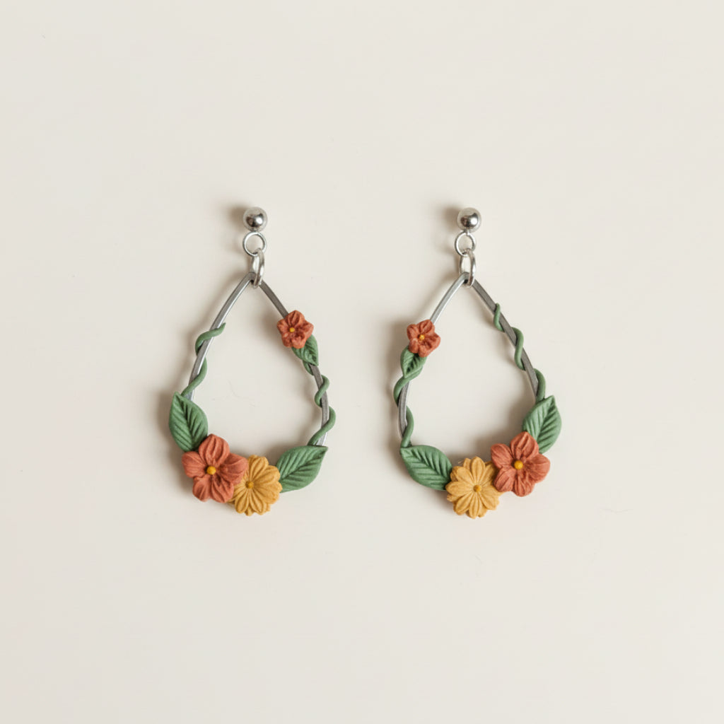 Autumn Silver Ivy Droplet Earrings
