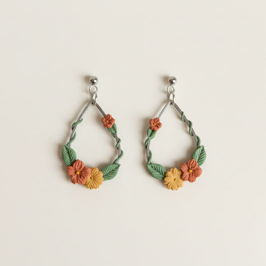 Autumn Silver Ivy Droplet Earrings