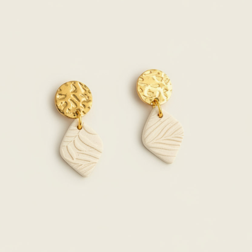 Handmade Ivory Textured Diamond Stud Earrings — polymer clay stud earrings made in New Zealand by Arias Design Co