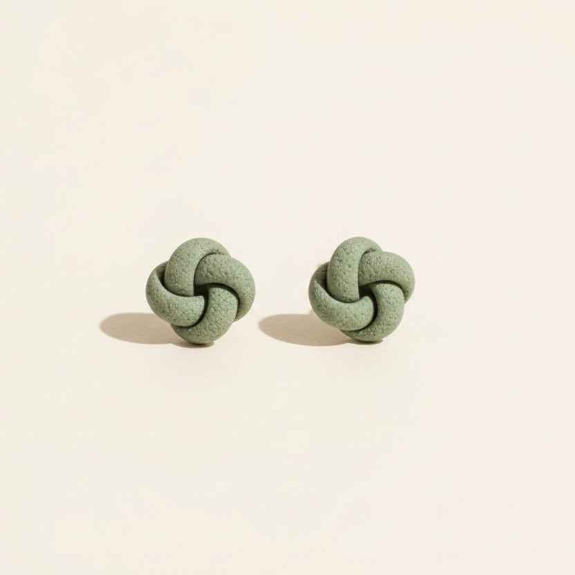 Handmade Sage Knot Stud Earrings — polymer clay stud earrings made in New Zealand by Arias Design Co