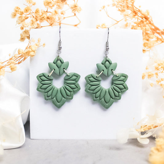 Green boho fringe earrings | Shop NZ polymer clay earrings
