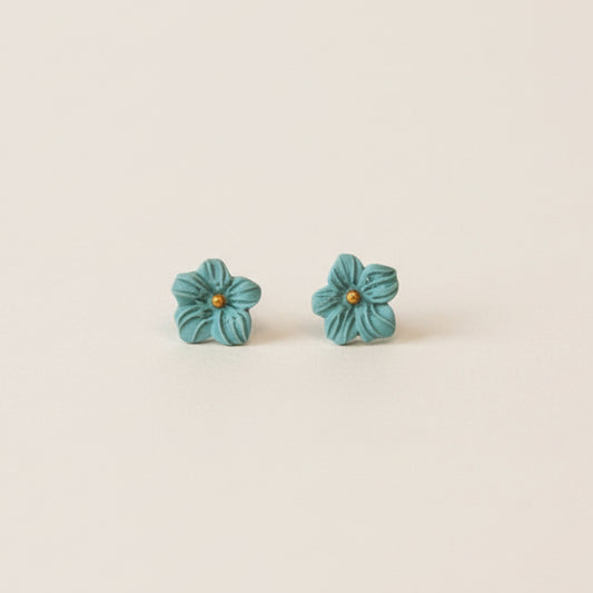 Dusky Blue Mini Flower Stud Earrings