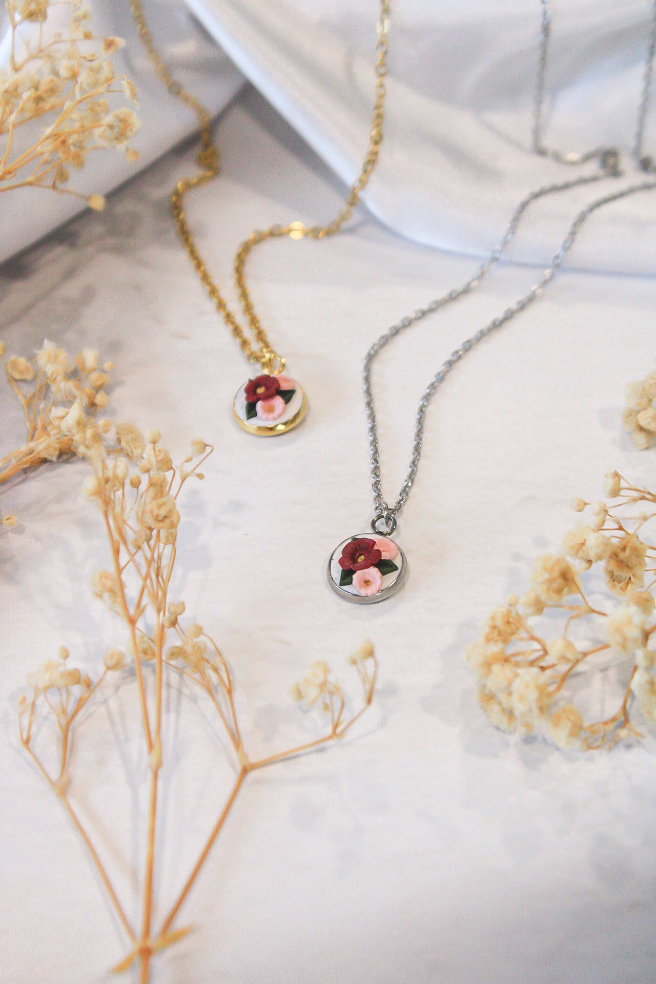 Cherry & Blush Bouquet Pendant Necklace