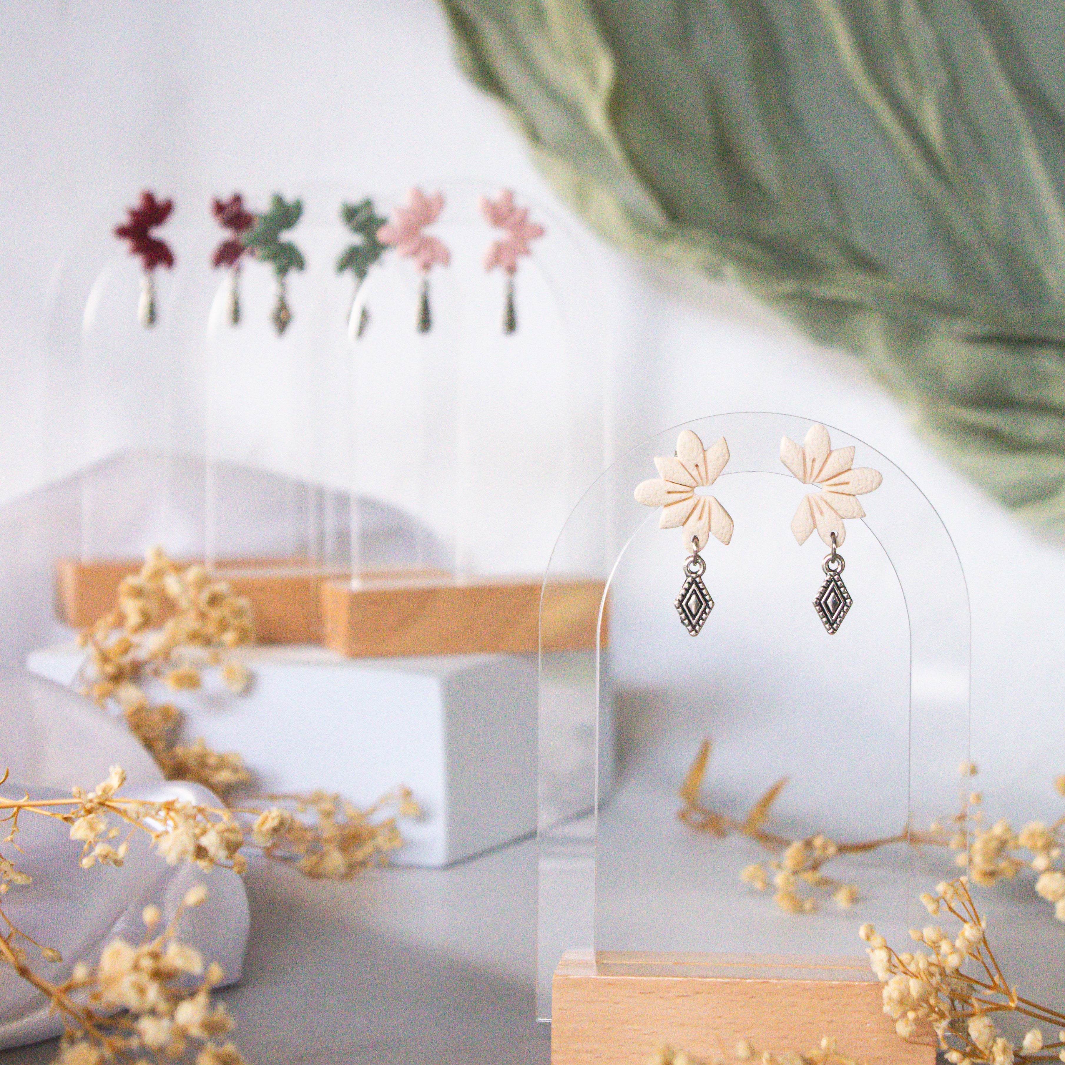 Ivory Bloom Stud Earrings — handmade NZ stud earrings crafted from polymer clay in Auckland by Arias Design Co