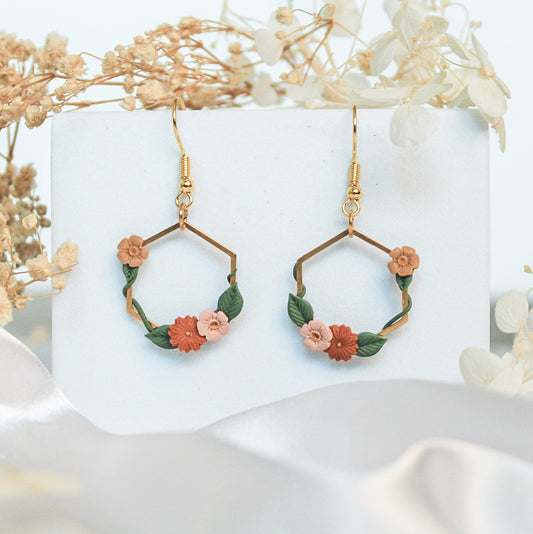Rustic Ivy Hexagon Earrings