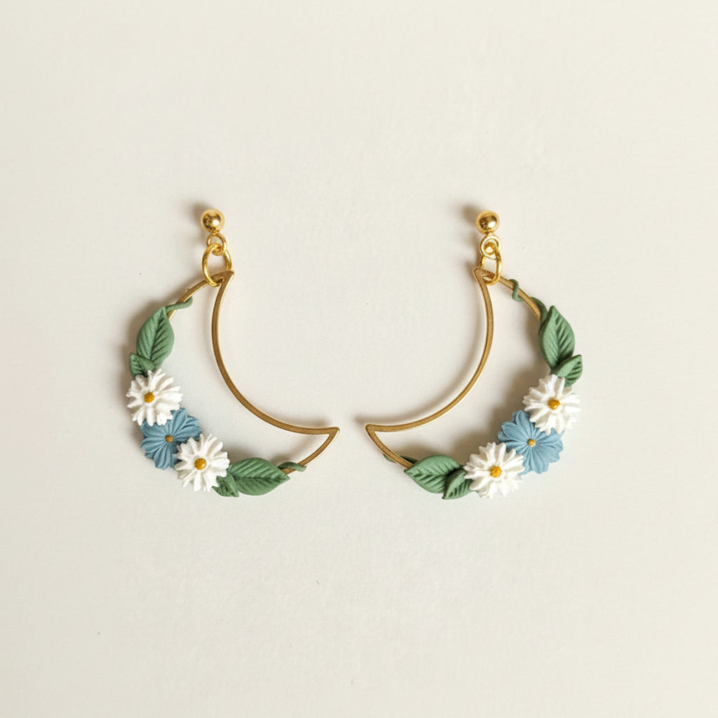Sky Blue Ivy Crescent Earrings