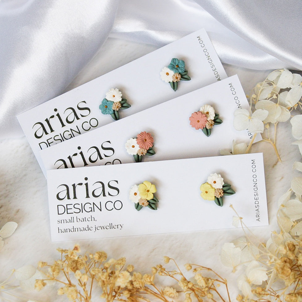 Handpainted mini bouquet stud earrings | dainty flower earrings NZ