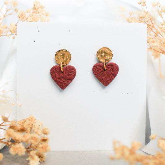 Leaf Texture Heart Earrings