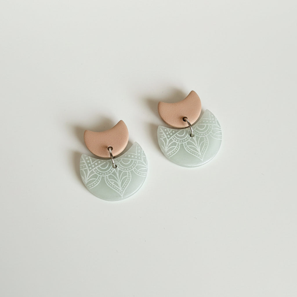 Blush Mandala Crescent Stud Earrings