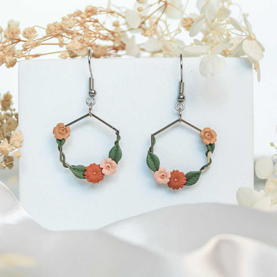 Rustic Ivy Hexagon Earrings