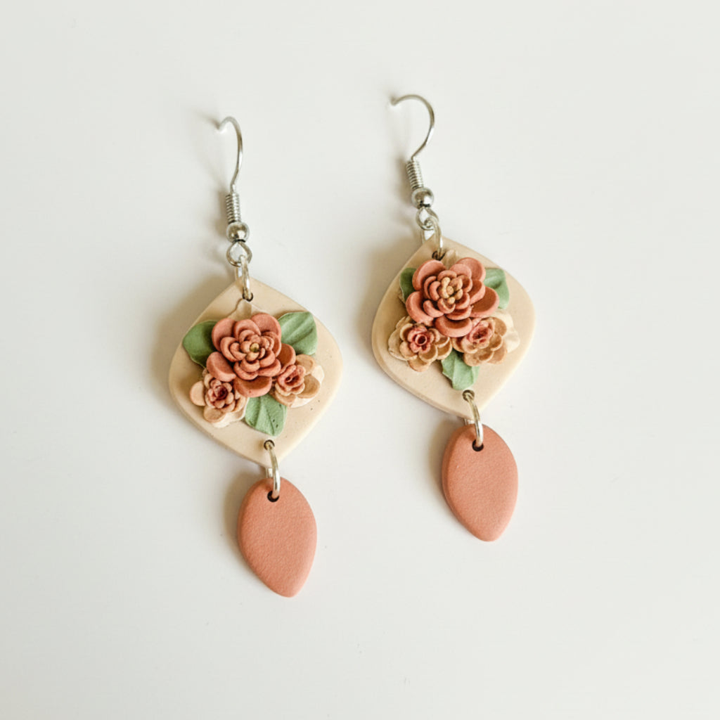 Handmade Bouquet Dangle Earrings — polymer clay drop earrings made in New Zealand by Arias Design Co