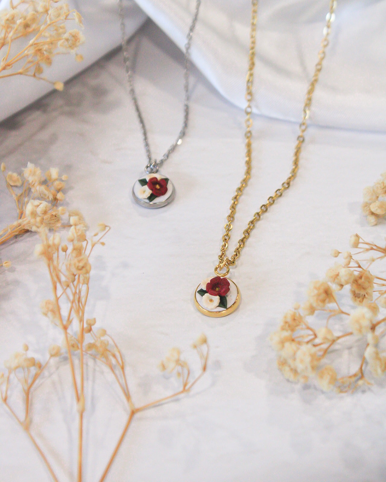 Ivory & Cherry Bouquet Pendant Necklace