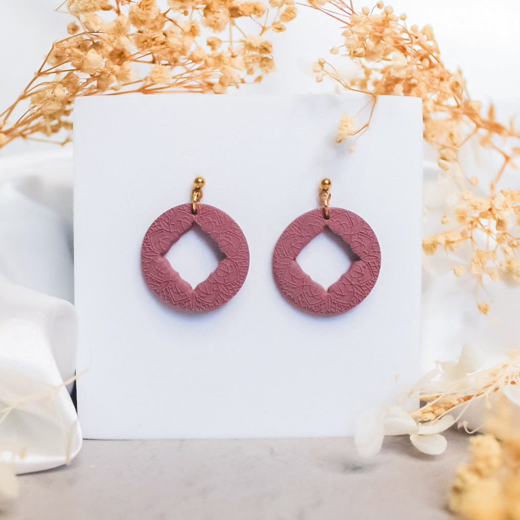 Mandala window polymer clay earrings in Iris | Gold earrings NZ
