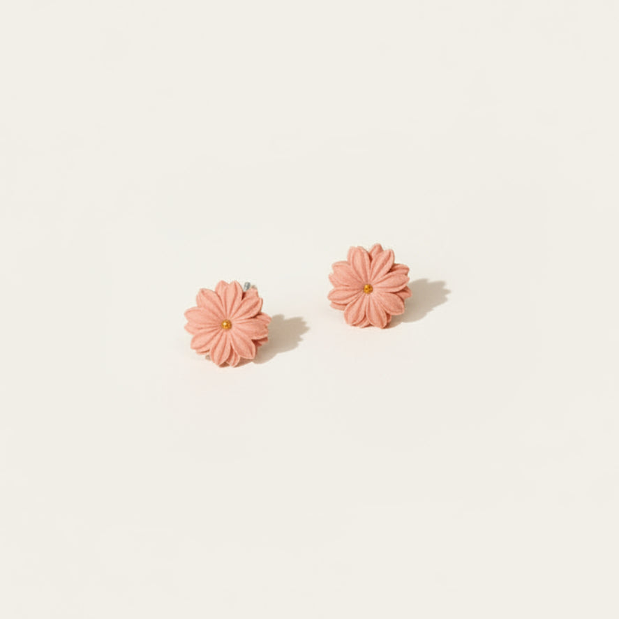 Handmade Peach Flower Stud Earrings — polymer clay stud earrings made in New Zealand by Arias Design Co