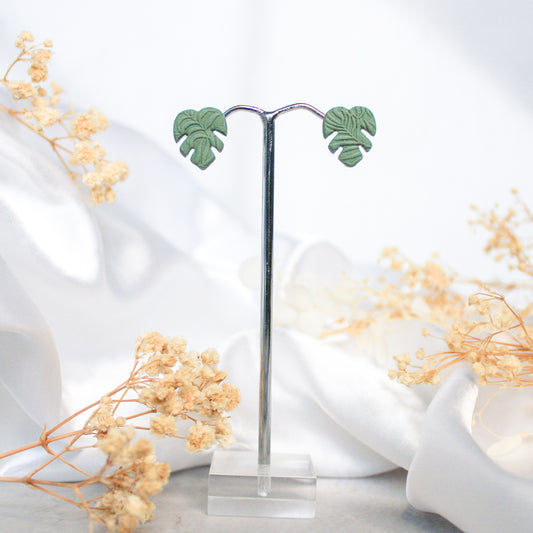 Textured Monstera Stud Earrings