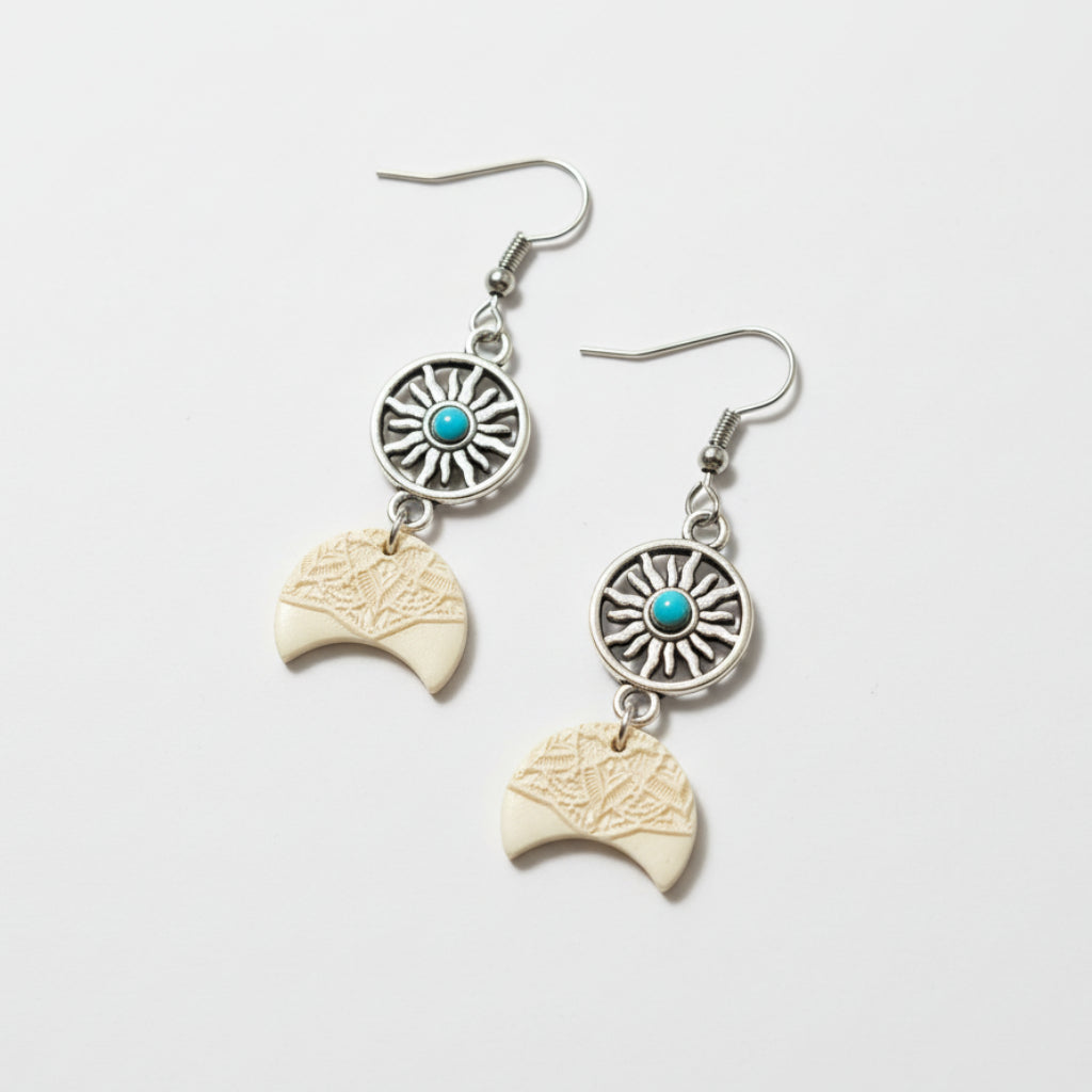 Handmade Ivory & Turquoise Charm Boho Earrings — polymer clay earrings made in New Zealand by Arias Design Co
