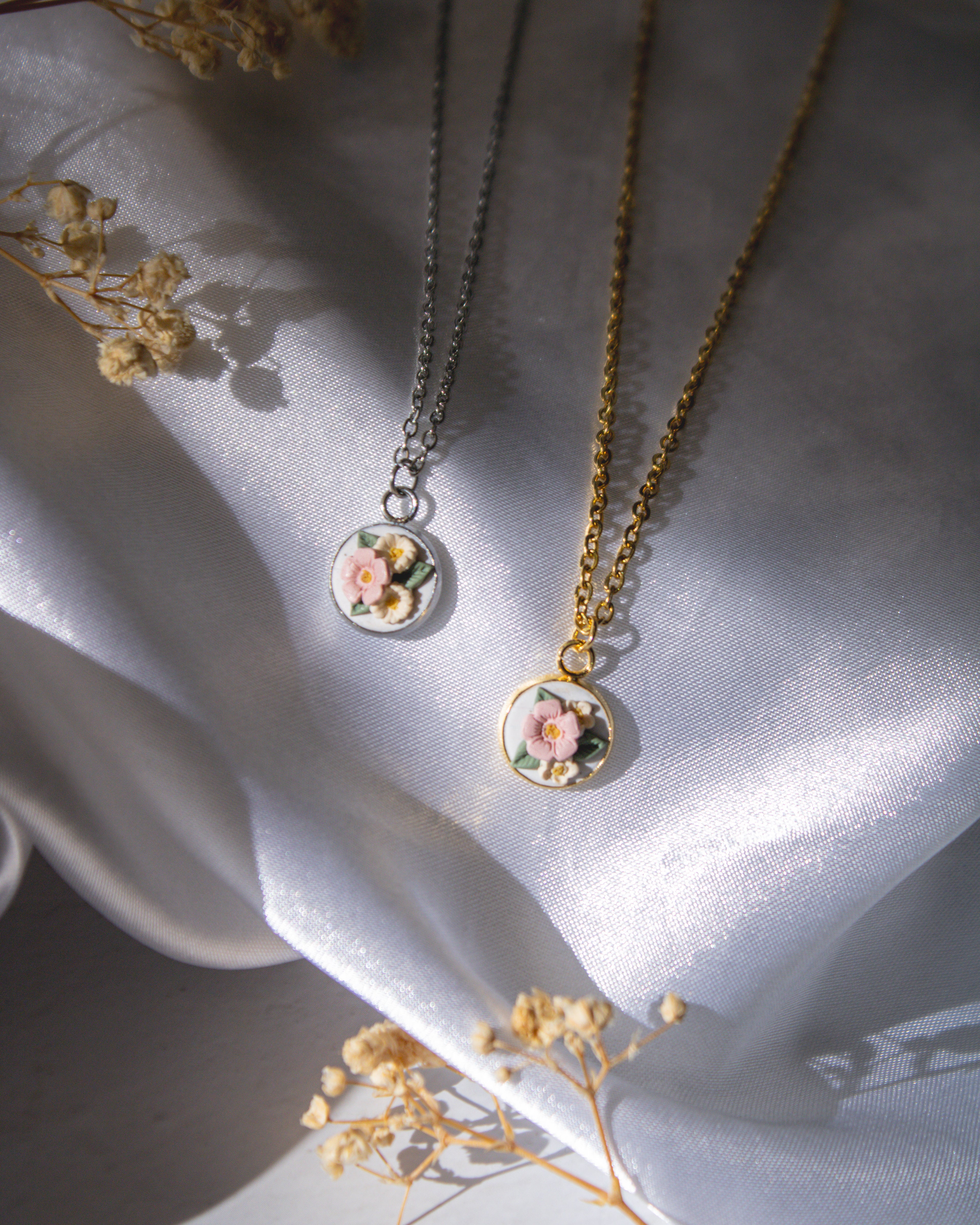 Blush & Ivory Bouquet Pendant Necklace
