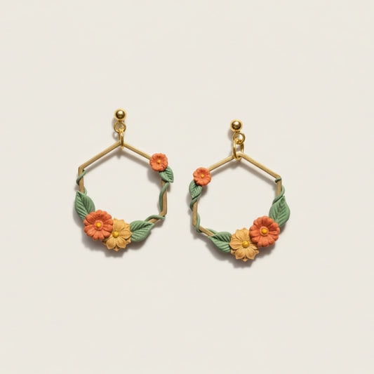 Autumn Gold Ivy Hexagon Earrings