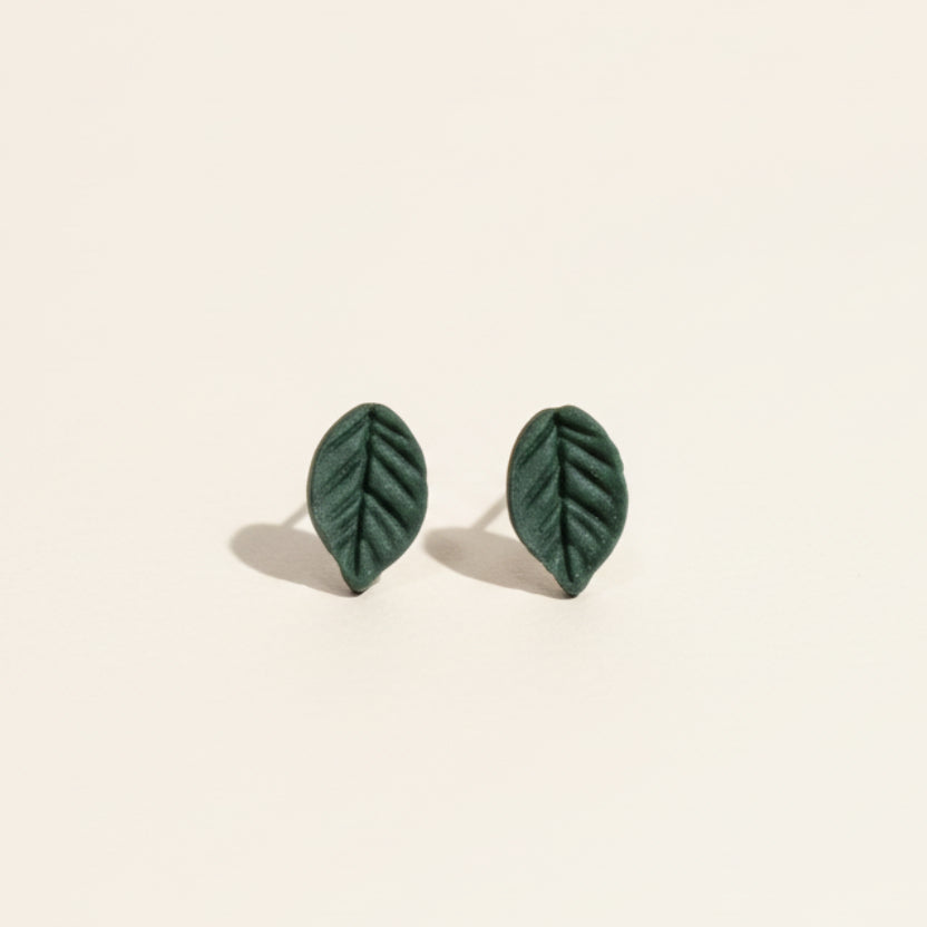 Handmade Pine Mini Leaf Stud Earrings — polymer clay stud earrings made in New Zealand by Arias Design Co