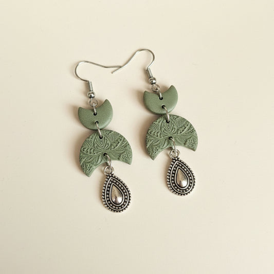 Deep Sage Luna Charm Earrings