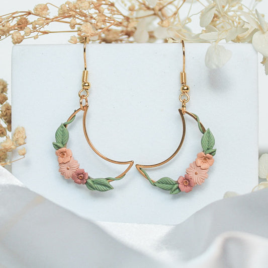 Rustic Ivy Crescent Earrings