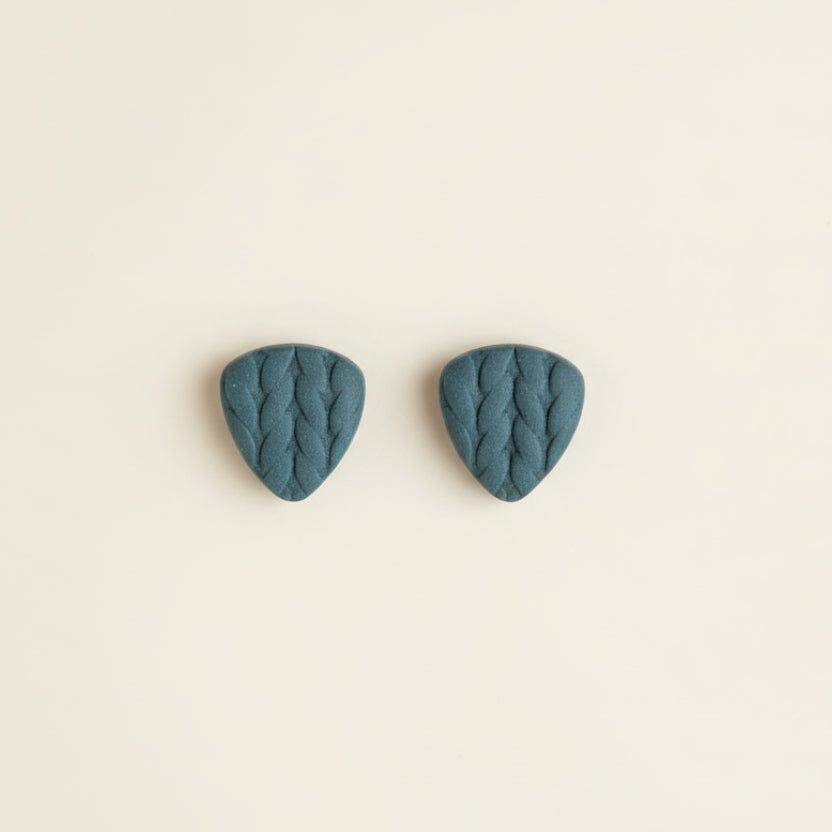 Navy Knit Texture Stud Earrings