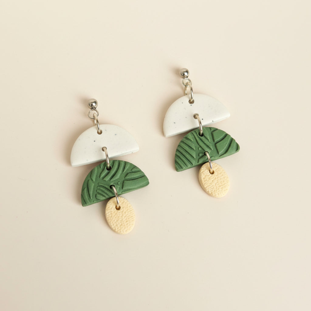 Eucalyptus Textured Semi Drop Earrings