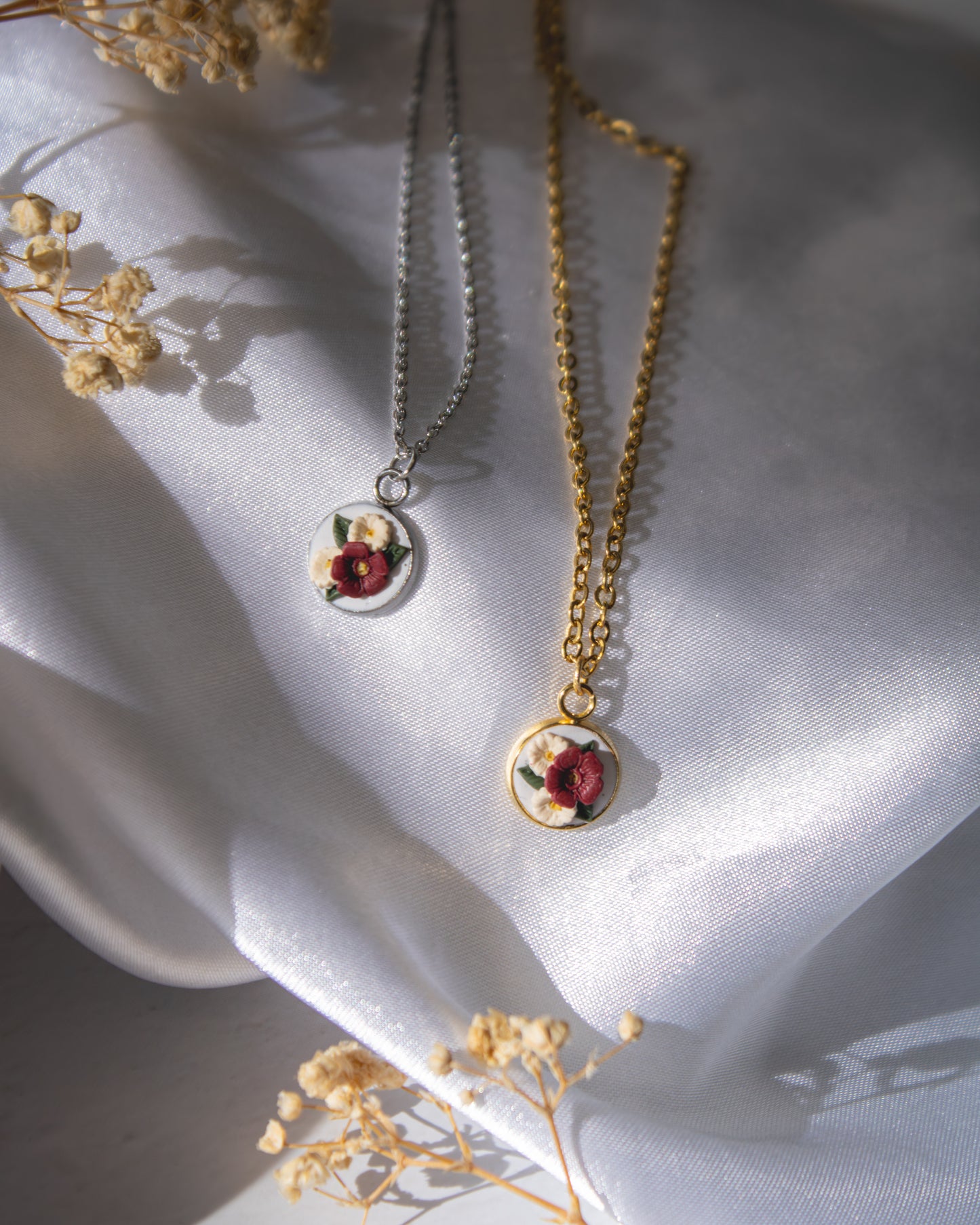 Ivory & Cherry Bouquet Pendant Necklace