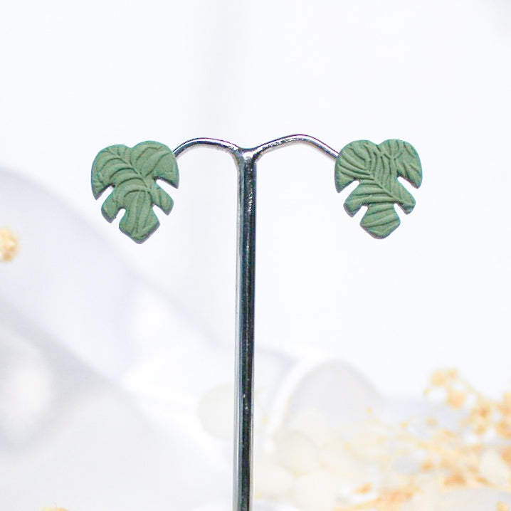 Textured Monstera Stud Earrings