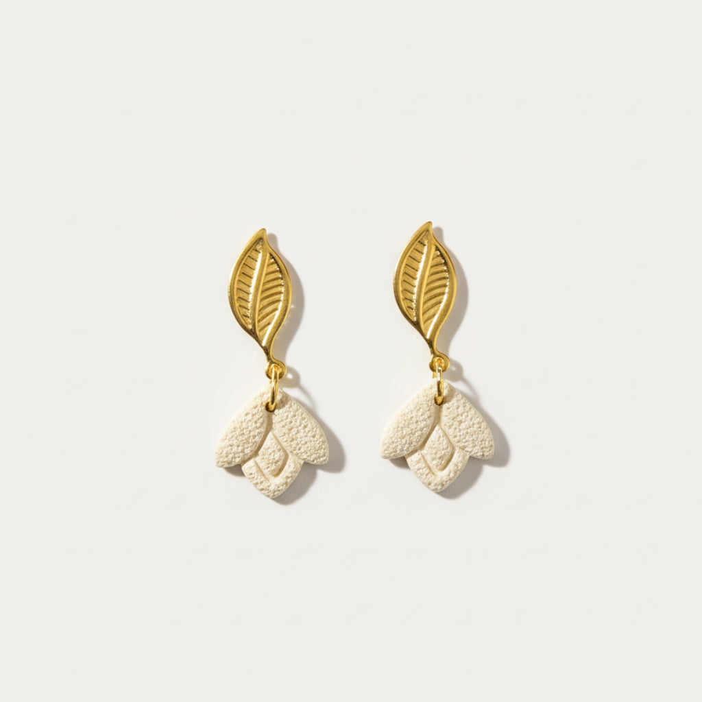 Handmade Ivory Abstract Leaf Stud Earrings — polymer clay stud earrings made in New Zealand by Arias Design Co