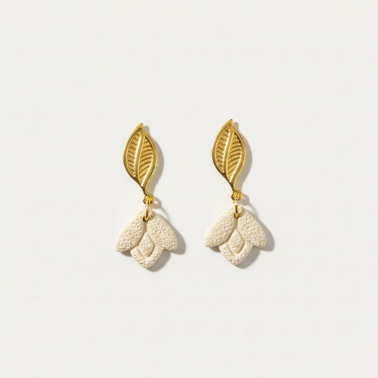 Ivory Abstract Leaf Stud Earrings
