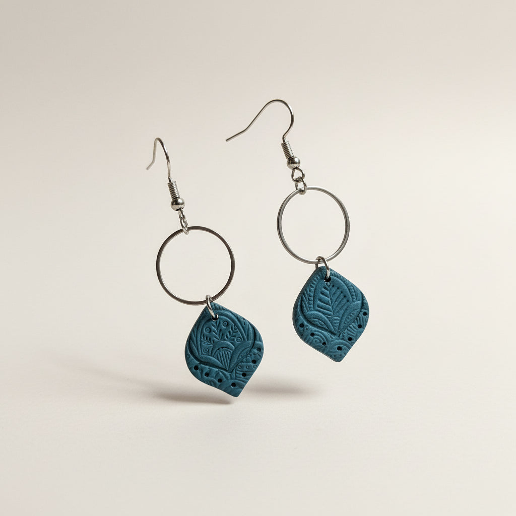 Navy Boho Charm Earrings