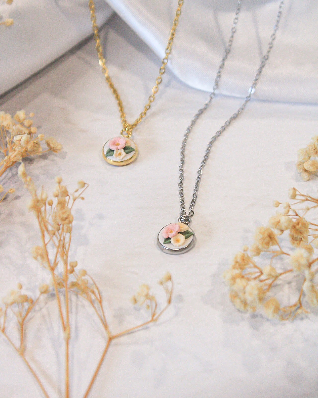 Blush & Ivory Bouquet Pendant Necklace
