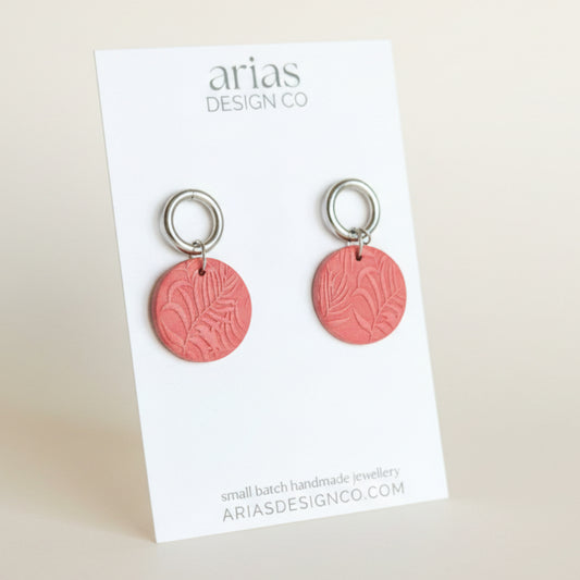 Deep Rose Leaf & Ring Earrings