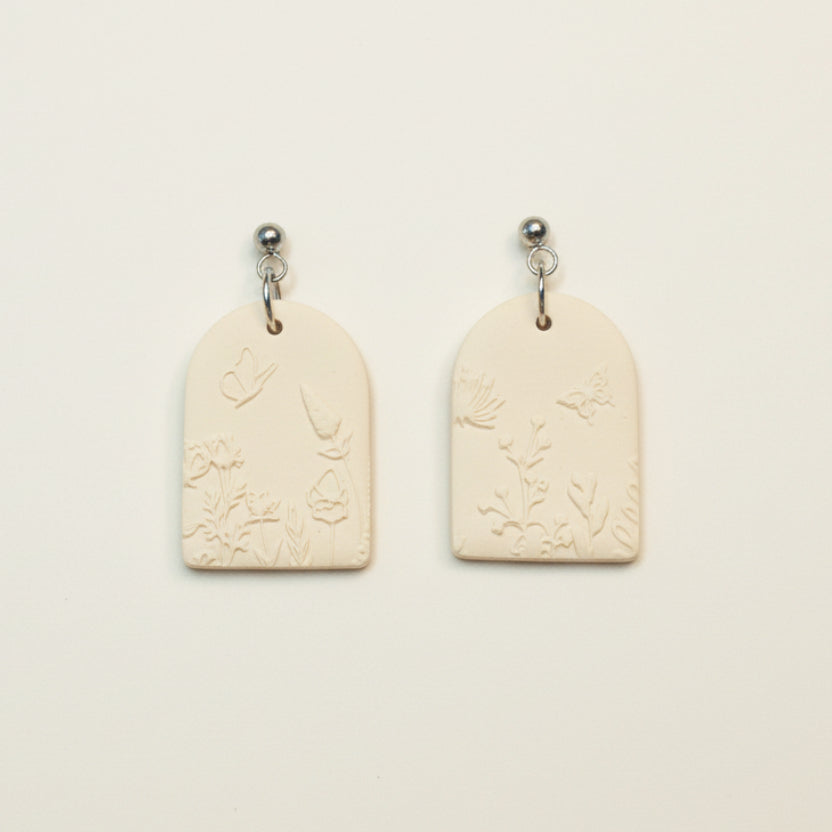 Handmade Ivory Wildflower Arch Earrings — polymer clay drop earrings made in New Zealand by Arias Design Co