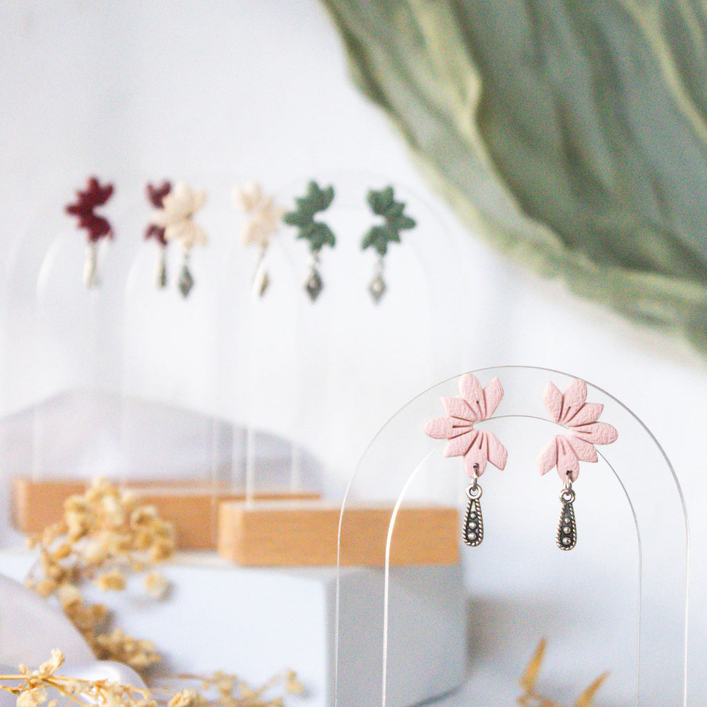 Blush Bloom Stud Earrings — handmade NZ stud earrings crafted from polymer clay in Auckland by Arias Design Co